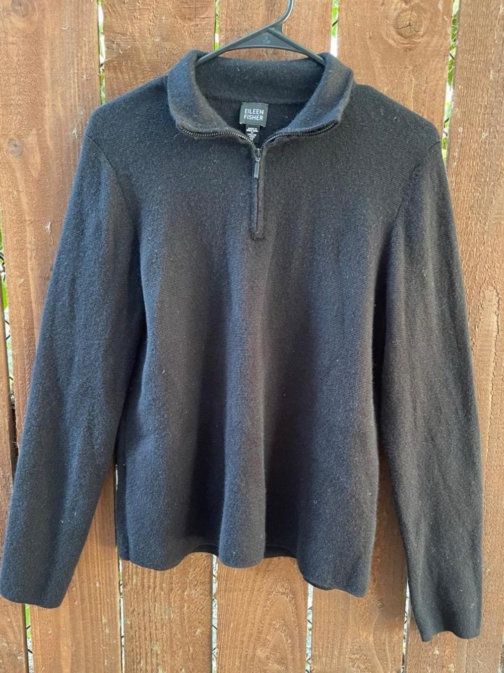 Eileen Fisher Italian Wool Quarter Zip Minimalist Black Classic Sweater Sz M